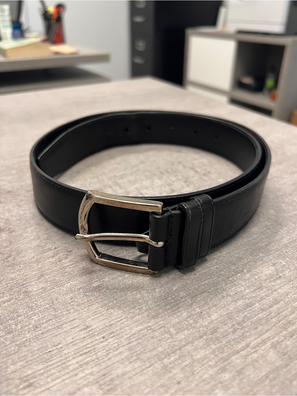 Church’s Black Calf Leather Men's Belt with Silver Buckle